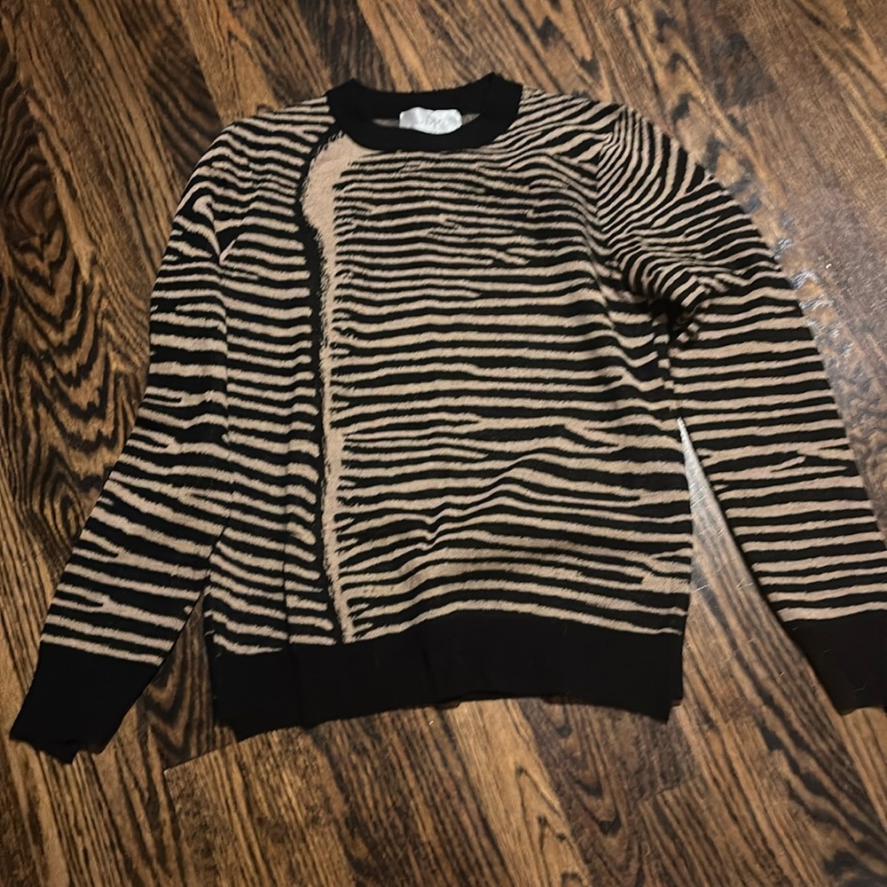 A.L.C. Tan and Black Zebra Knit Mock Neck Sweater Womens Small